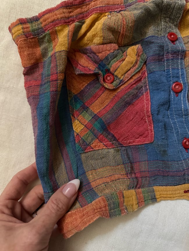 70s madras plaid gauze top