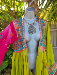 Image 19 of Sienna Glitter wrap dress - Pink and green