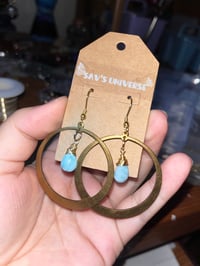 Image 2 of Wire Wrapped Larimar Hoops