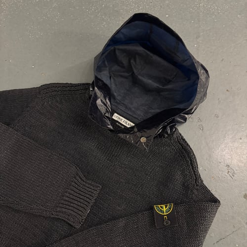 Image of SS 2000 Stone Island heavyweight PVC coated Nylon Hooded Sweatshirt, Size Large