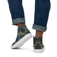 Image 3 of Blue and Gold Celestial Moons Design Men’s High Top Canvas Shoes