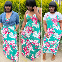 Image 1 of Teal N flowers long maxi dress with pockets 