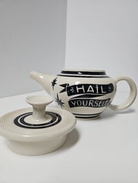 Image 4 of Teapot 2 - "Hail Yourself" Flail & Stars *SECONDS PIECE*