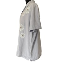 Image 4 of Light Blue Folk Embroidered Floral Cotton Linen Button-Up Shirt - Size L Men’s 