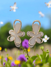 Earrings - gold, white, post