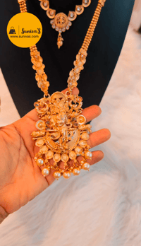 Image 2 of Temp_6008 -Combo Temple Jewelry Necklace Set Featuring Goddess Laxmi & Radha-Krishna 