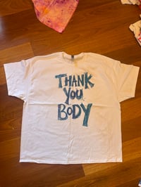 Image 2 of White shirt with teal text (3XL)
