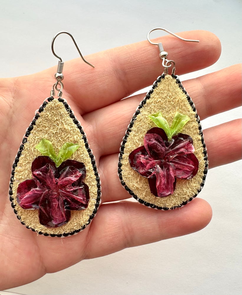 Image of Burgundy & Black floral Fish Scale Earrings