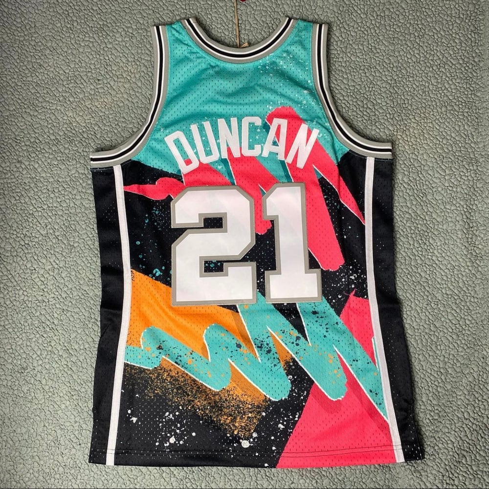 San Antonio Spurs Men's Mitchell and Ness Year of The Rabbit #21 Tim Duncan Jersey - Gray