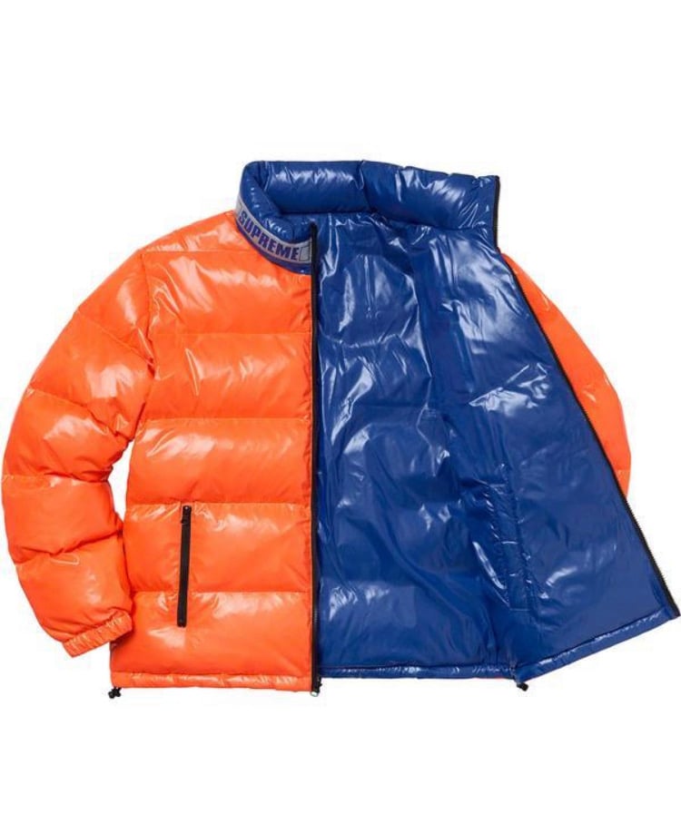 SUPREME SHINY REVERSIBLE PUFFY JACKET IN BLUE/ORANGE | THE BLUEPRINT