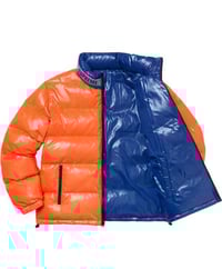 Image 2 of SUPREME SHINY REVERSIBLE PUFFY JACKET IN BLUE/ORANGE