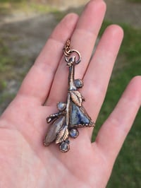 Image 1 of Electroformed pomegranate wood, Sodalite, rose quartz and moonstone necklace