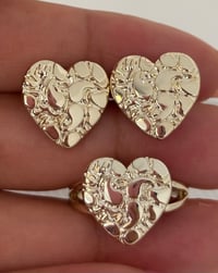 Image 4 of Nugget Heart Ring with Matching Nugget Earrings for Women, Gift For Her.  14k EP