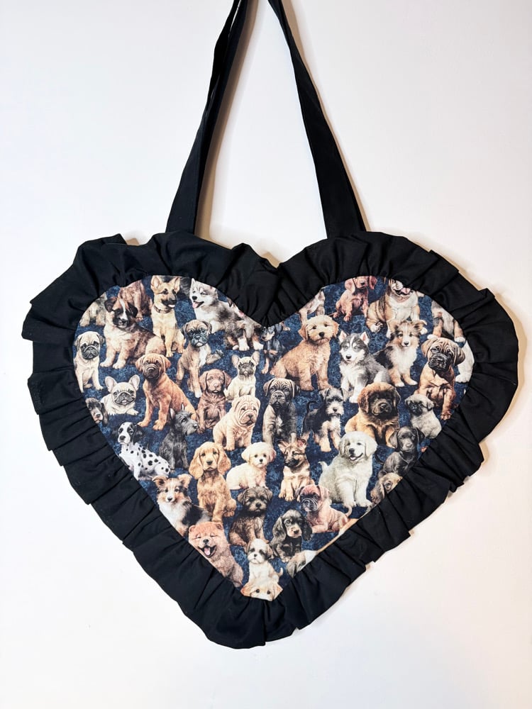 Image of Puppy Love Heart Bag – Black Ruffle Edition 
