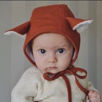 Image 2 of Fox Cub linen handmade baby bonnet 