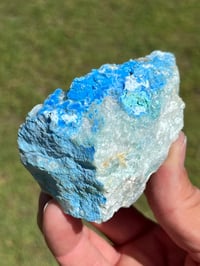 Image 2 of Cyanotrichite On Green Fluorite Matrix Specimen | Guizhou China #2924