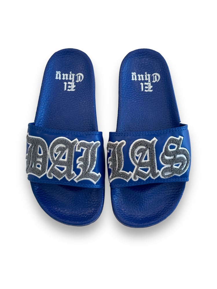 Image of DALLAS BLUE VARSITY SLIDES (NOW SHIPPING)