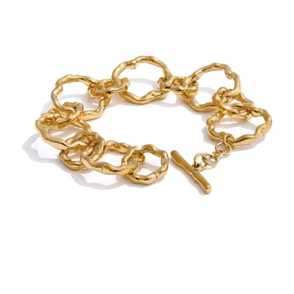 Image of SIRENA 18ct Gold Plated Hammered Chain Bracelet 