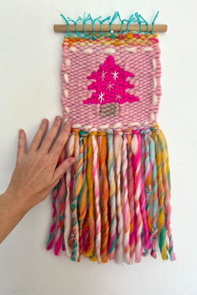 Pink Candy cane tree. Woven wall hanging.