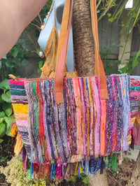 Image 9 of Frill Sari shoulder Bag Recycled fabric- leather straps 