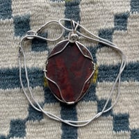 Image 2 of Mary Ellen Jasper and Hematite Stromatolite Cabochon Pendant On Necklace