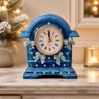 Image 1 of Blue Winter Mantel Clock with Bows & Snowflakes