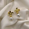Gold Flower Pearl Drop Earrings