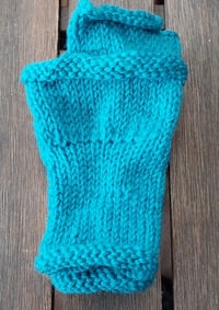 Hand knit mitts - bright blue