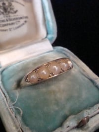 Image 2 of Victorian 18ct Cultured pearl 5 stone gypsy ring in original velvet fitted box