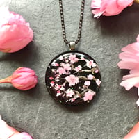 Image 1 of Cherry Blossom on Black Abstract Resin Pendant