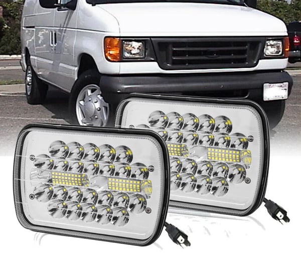 Image of 2pcs For Jeep Wrangler Ford E-150 E-250 E-350 H6054 7x6" LED Headlights Sealed Square Headlamp