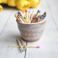 Image 1 of Daisy Decorated Match Striker Cup, Handcrafted Stoneware Shot Glass, Made in USA