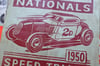 Bonneville Nationals aged Linocut Print (Maroon Ink on 120gr green paper edition) FREE SHIPPING