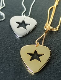Image 4 of Gold Guitar Pick Star Pendant and Box Chain (925 Silver)