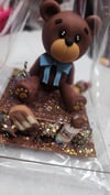 Chocolate Teddy Bear Phone Holder (Blue Decal)