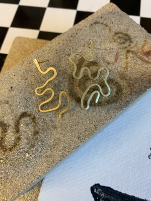 Image of ‘Intuitive Movement’ hammered brass wiggly earrings