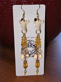 Image 2 of Yellow/Gold Threefold Bone Chandelier Earrings