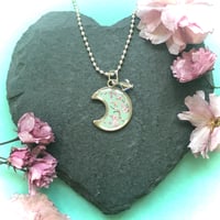 Image 1 of Cherry Blossom Turquoise Moon Minimalist Resin Pendant