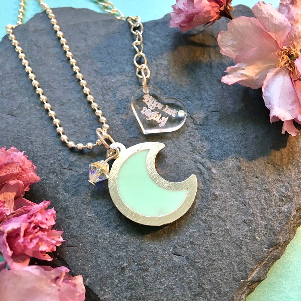 Cherry Blossom Turquoise Moon Minimalist Resin Pendant