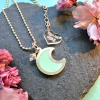 Image 3 of Cherry Blossom Turquoise Moon Minimalist Resin Pendant