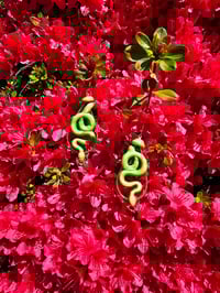 Image 1 of Green/Gold Snake Earrings