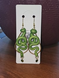 Image 2 of Green/Gold Snake Earrings