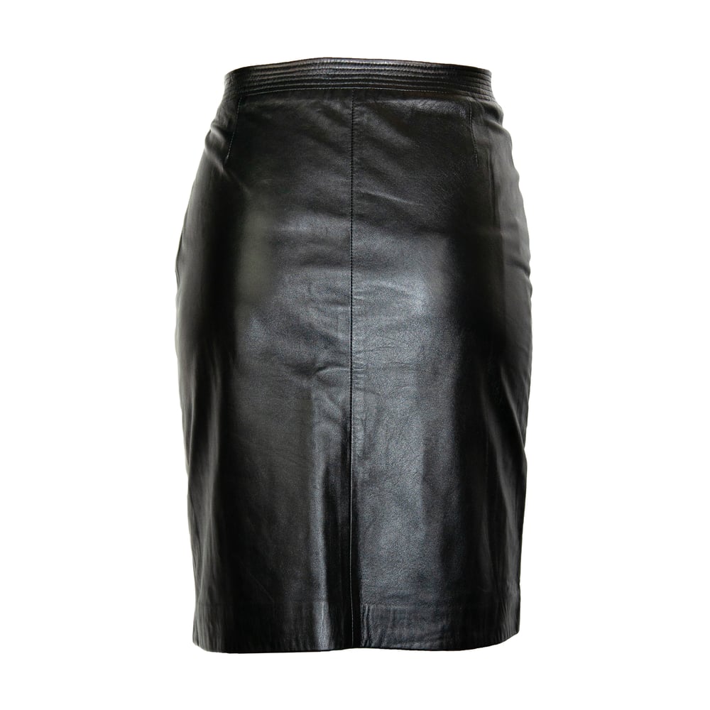Image of Versace Black Leather Thigh Slit Skirt