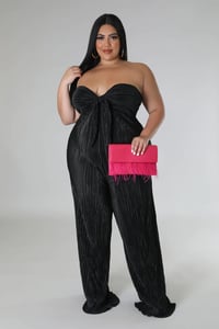 Plus Size Pleated Front Tie Tube Jumpsuit