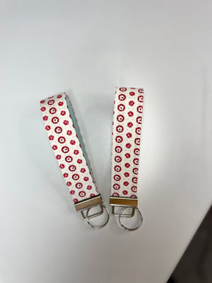 Image of White with small red flowers fabric key fobs - Free Shipping!