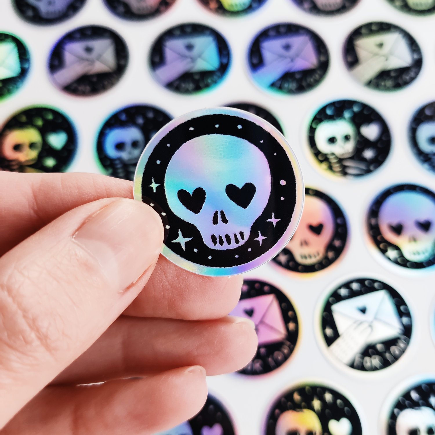 Mini Sticker Skull Love - holographic