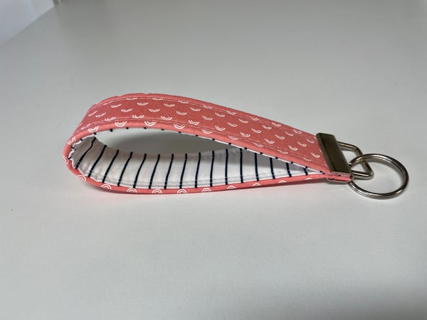 Image of Pink with white rainbows fabric key fobs - Free shipping!