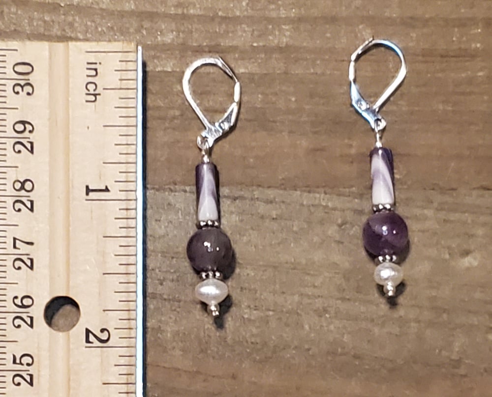 Image of Wampum Earrings with Amethysts & Pearls