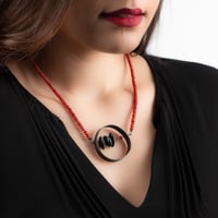 Image 2 of NECKLACE silver 925 -  coral & artificial bone, Earth And Sky 2023, #036- 15