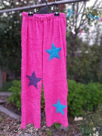 Pink Chenille star pants - blue and purple stars